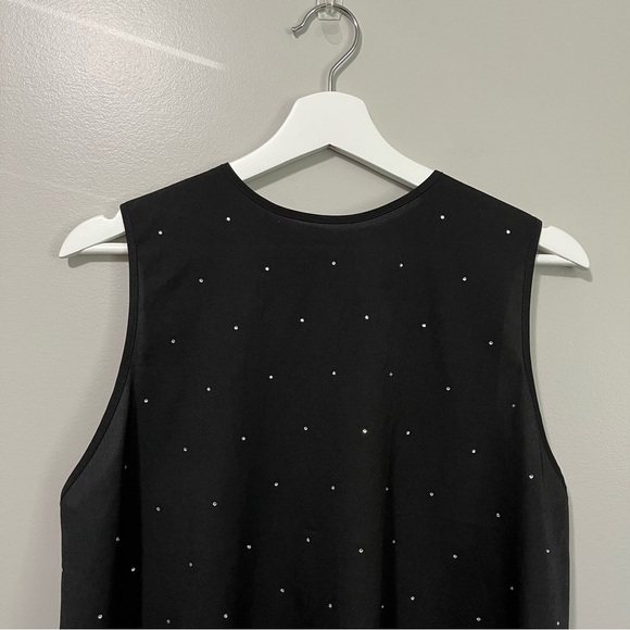 French Connection Black Sleeveless Sheer Front Rhinestone Blouse - Picture 3 of 9
